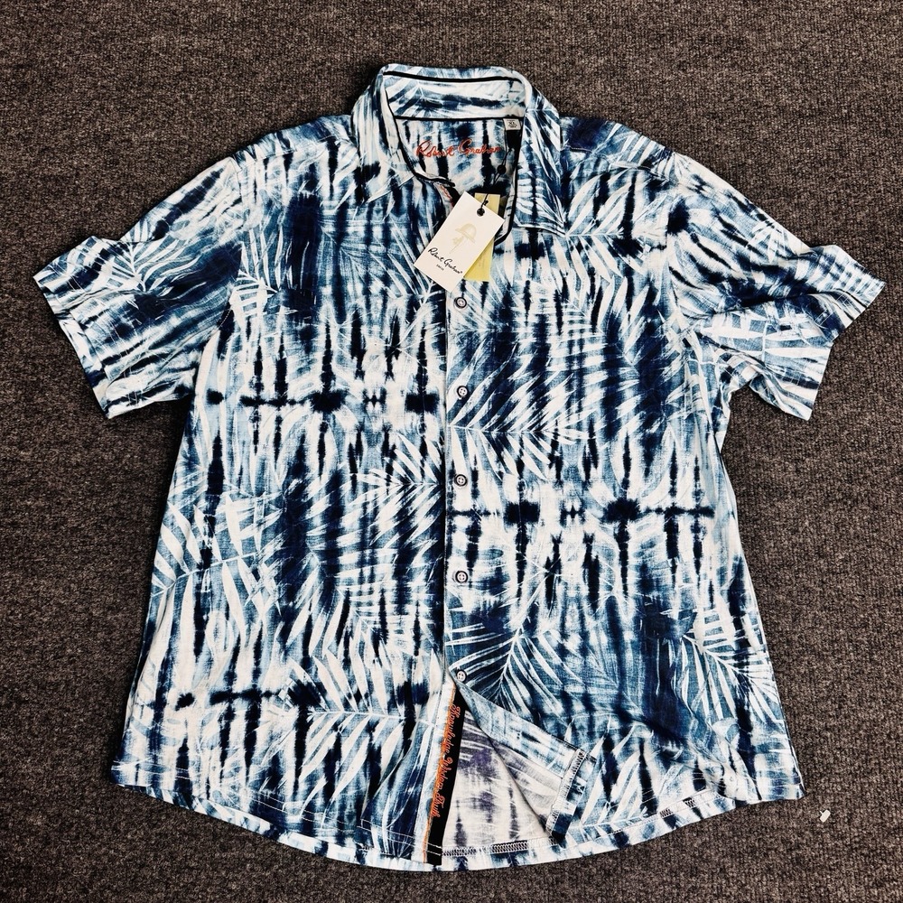 Robert Graham Men's Short Sleeve Shirt NEW XL  All Over Print Cotton NWT Blue
